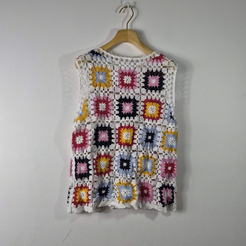 Vintage Colorful Crochet Sleeveless Top Size M - Picture 3 of 6